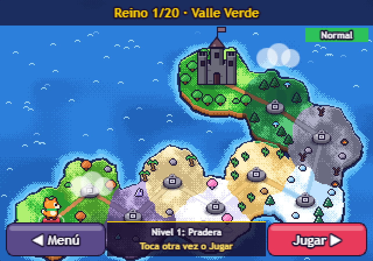 Mapa del Reino 1, Valle Verde, con los niveles por desbloquear